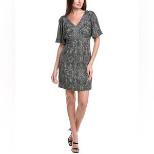 CAbi Black Lace Print Twirl knee length Dress Size medium Retails $158